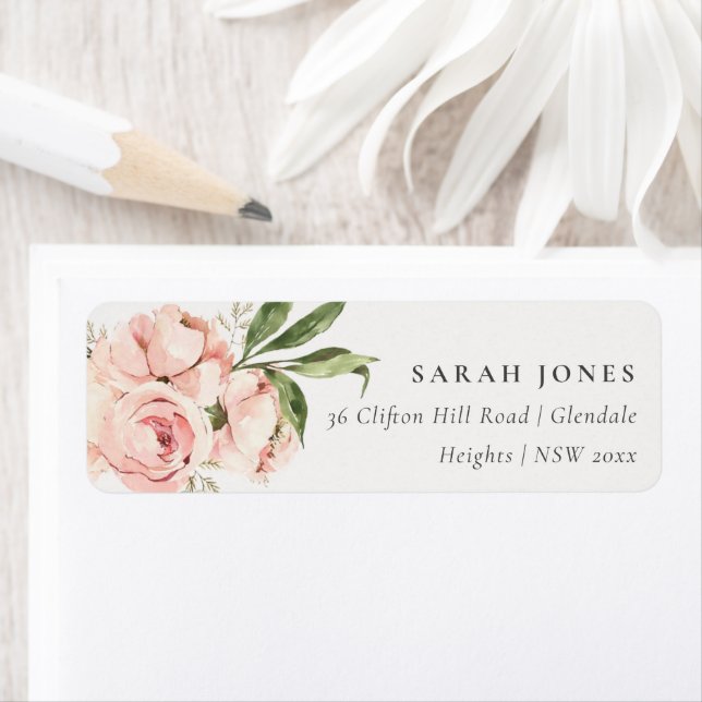 Étiquette Pastel Soft Blush Peach Peony Adresse florale (En situation)