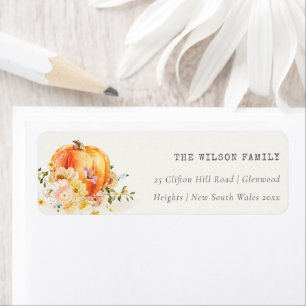 Étiquette Pastel Soft Floral Citrouille Thanksgiving Adresse