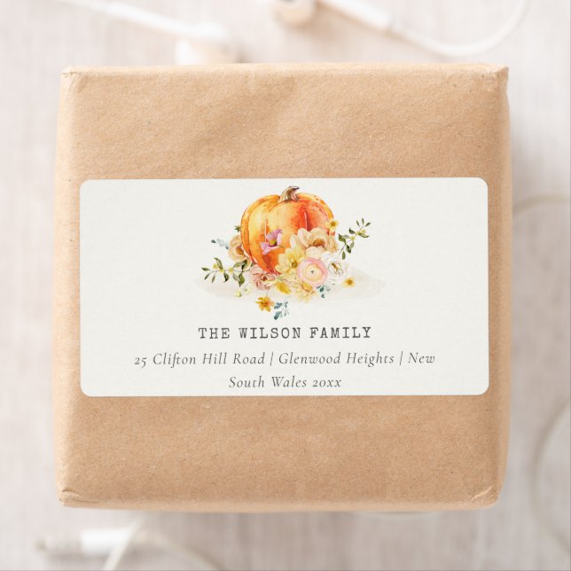 Étiquette Pastel Soft Floral Citrouille Thanksgiving Adresse (En situation)