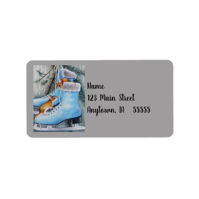 Étiquette Patinage sur glace bleu et souris - Maison de vaca (Devant)