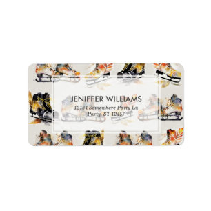 Étiquette Patins à glace aquarelle avec motif de feuilles d'