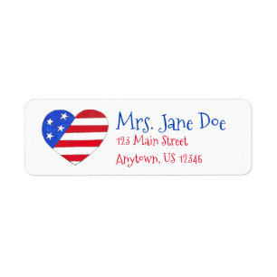 Étiquette Patriotic Love USA American Flag Heart Red Blue