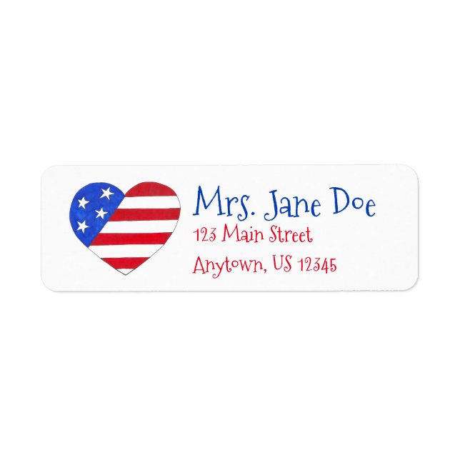 Étiquette Patriotic Love USA American Flag Heart Red Blue (Devant)