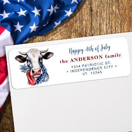 Étiquette Patriotique Cow American 4 juillet Adresse de reto