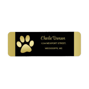 Étiquette Paw chien brillant or sur arrière - plan noir