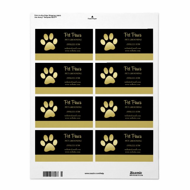 Étiquette Paw chien brillant or sur le service de grossissem (Feuille entière)