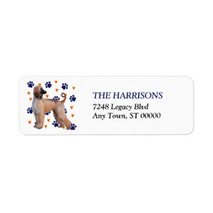 Étiquette Pawprint Heart Afghan Hound Dog Adresse de retour