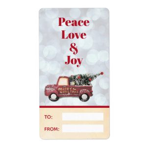 Étiquette Peace Love & Joy Toy Camion Joyeux Noël