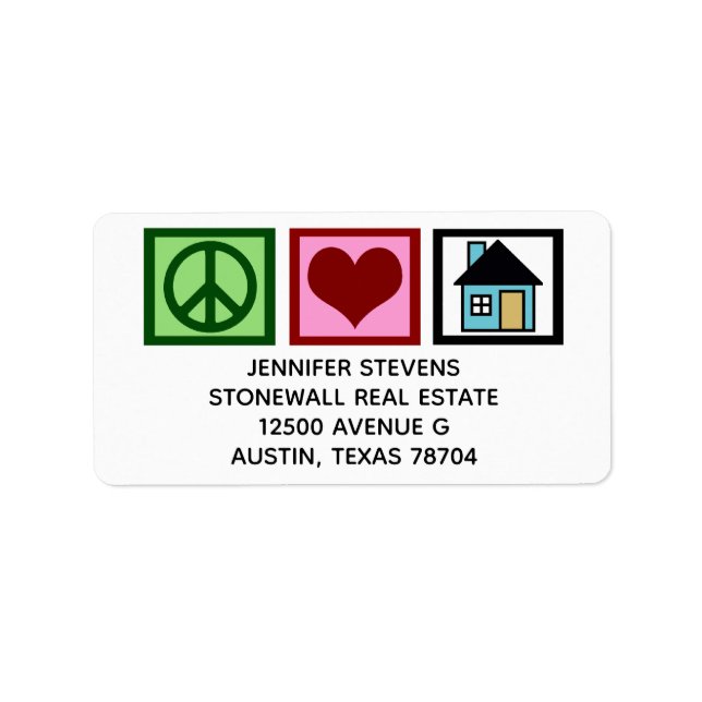Étiquette Peace Love Real Estate Cute Custom Realtor Adresse (Devant)