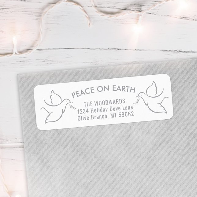 Étiquette Peace on Earth Holiday Dove White Adresse de retou (Créateur téléchargé)