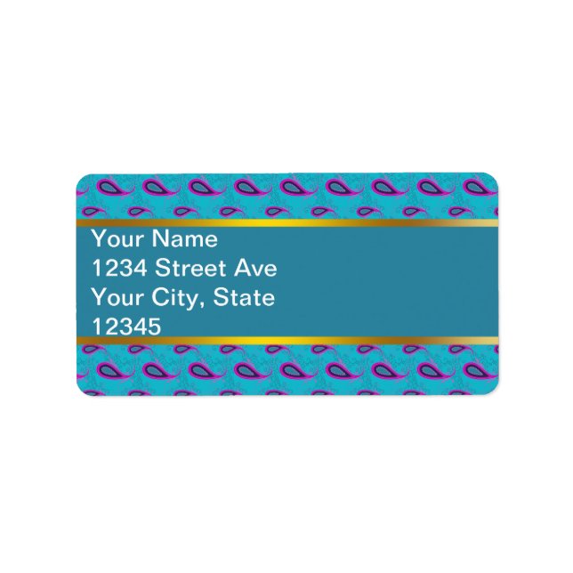 Étiquette Peacock Blue Paisley (Devant)