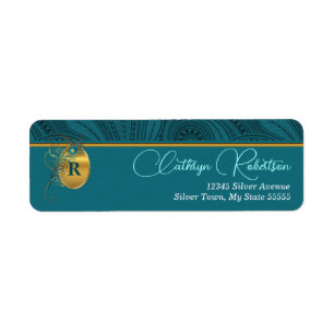 Étiquette Peacock et Gold Monogramme Adresse
