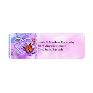 Étiquette Pearl Coeur rose Roses Papillons Couple Adresse
