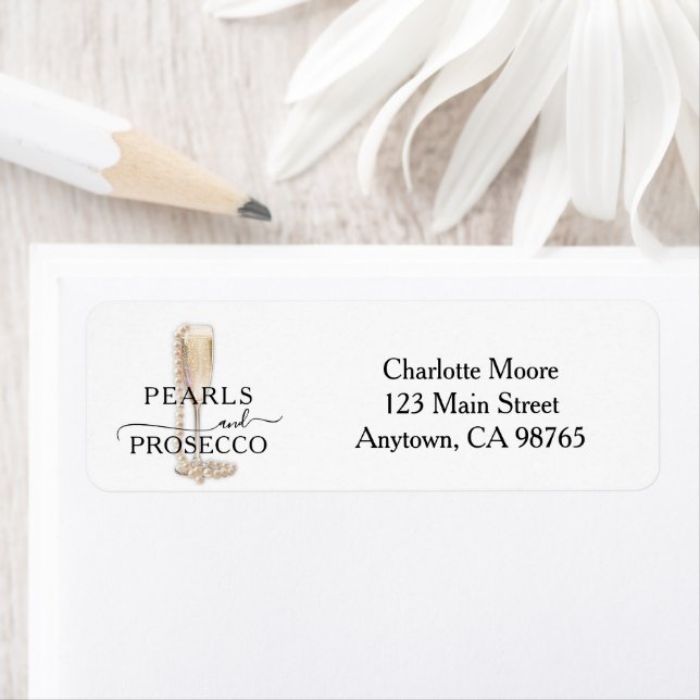 Étiquette Pearls & Prosecco Bridal Shower Return Address (En situation)