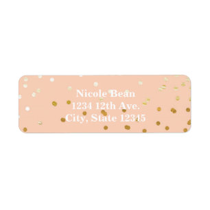 Étiquette Pêche et or brillant confetti points chic moderne