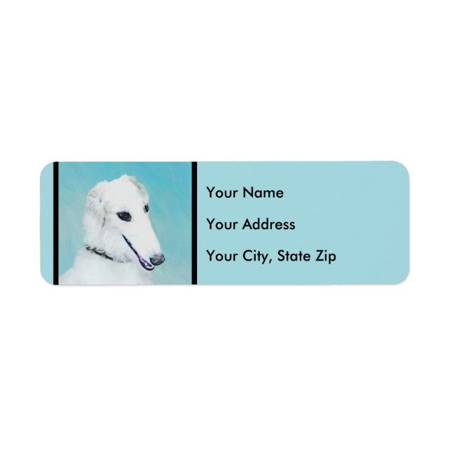 Étiquette Peinture de Borzoi (Blanc) - Joli Chien d'origine (Devant)