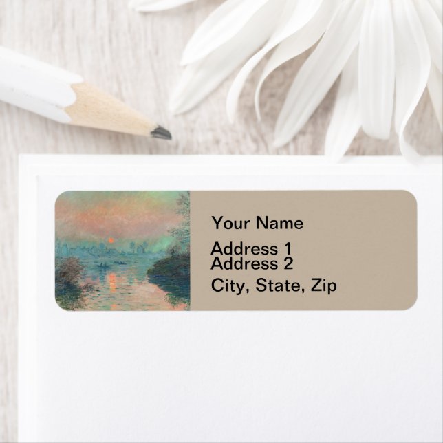 Étiquette Peinture impressionniste de Monet Sunset (En situation)