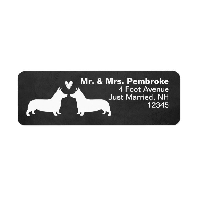 Étiquette Pembroke Welsh Corgi Chien Silhouettes avec Coeur (Devant)