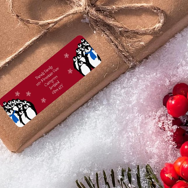 Étiquette Penguin de Noël Adresse de retour Rouge (Créateur téléchargé)