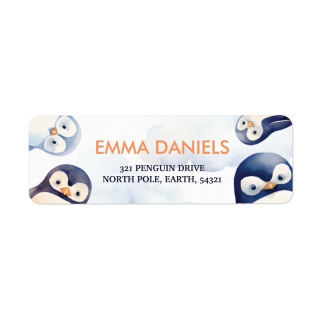Étiquette Penguin Winter Wonderland Adresse de retour Label (Devant)