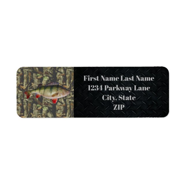 Étiquette Perch Fishing Charter Camo Fish Sports Adresse (Devant)