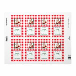Étiquette Père Noël à l'aquarelle COOKIES de Noël à carreaux