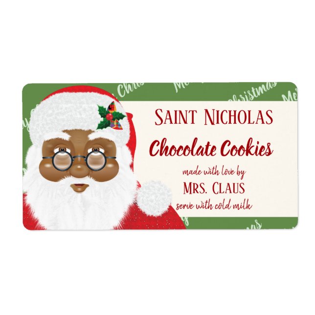 Étiquette Père Noël Africain Américain Noël Cookie Cadeau (Devant)