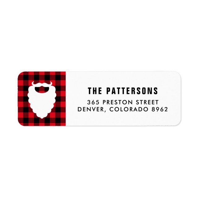 Étiquette Père Noël Beard Red Plaid - Adresse de retour (Devant)
