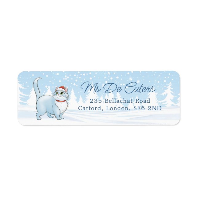 Étiquette Père Noël Cat en hiver Wonderland Noël (Devant)