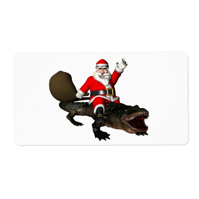 Étiquette Père Noël Festif Montant Un Alligator (Devant)
