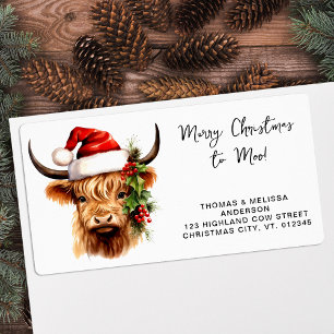 Étiquette Père Noël Highland Cow Festive Animal Adresse de r