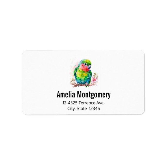 Étiquette Perroquet vert - Jolie adresse pour bébé (Devant)