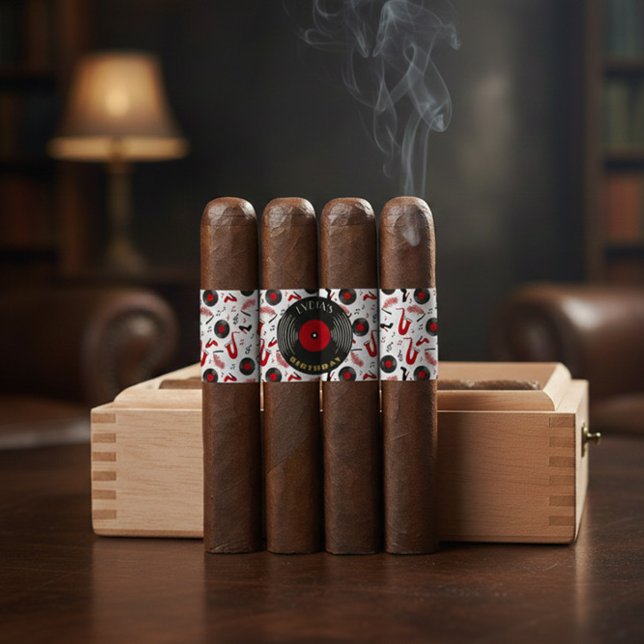 Étiquette Personalized Birthday Cigar Wraps with Music Vinyl (Créateur téléchargé)