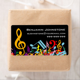 Étiquette Personalized Colorful Jumbled Music Notes on Black