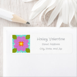 Étiquette Personalized Flower Quilt Block Return Address