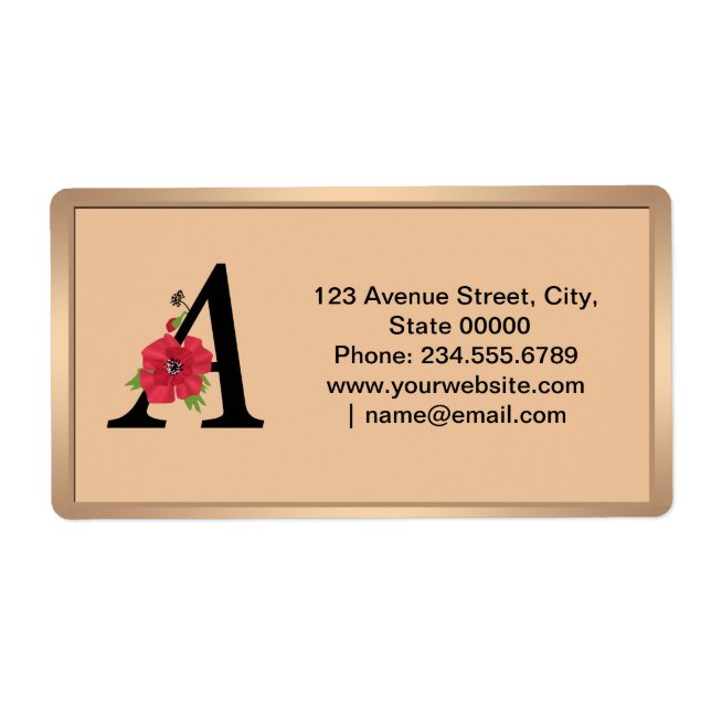 Étiquette Personalized monogram editable A text red flower f (Devant)