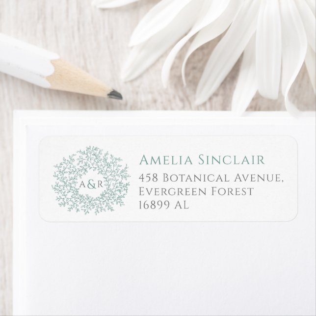 Étiquette Personalized sage green wedding return address (En situation)