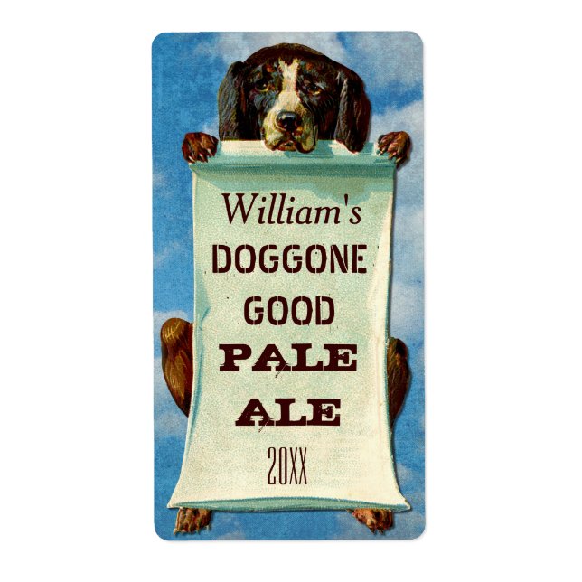 Étiquette Personnalisable Home Beer Brewer : Chien Vintage (Devant)