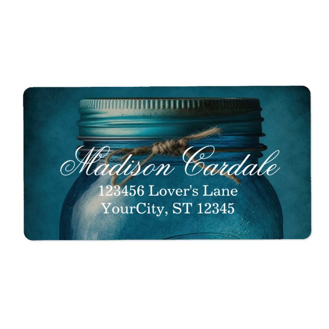 Étiquette Personnalisé en verre bleu rustique Mason Jar Mari (Devant)