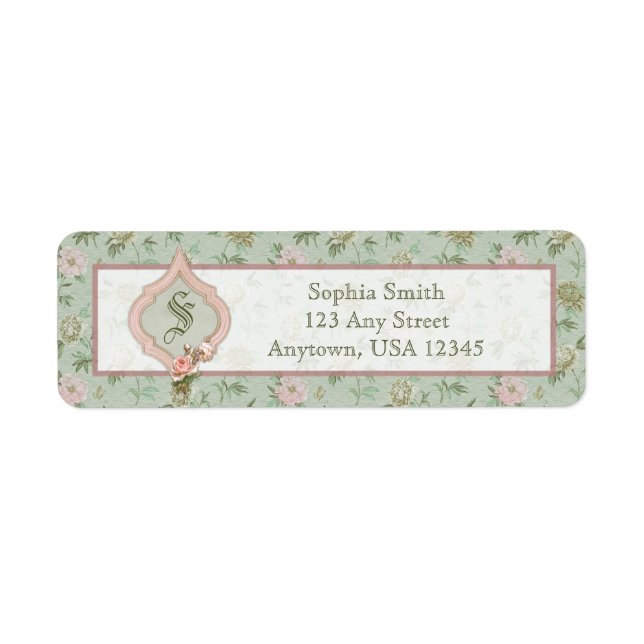 Étiquette Personnalisé Girly Chic Vert et rose Floral (Devant)