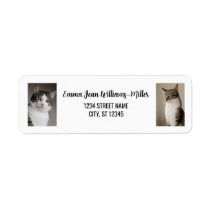 Étiquette Personnaliser 2 photos avec Cat Modern Adresse de