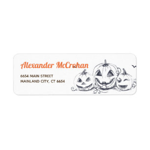 Étiquette Petit Citrouille noir et blanc d'Halloween