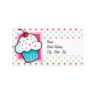 Étiquette Petit gâteau, rose, bleu, vert, pois