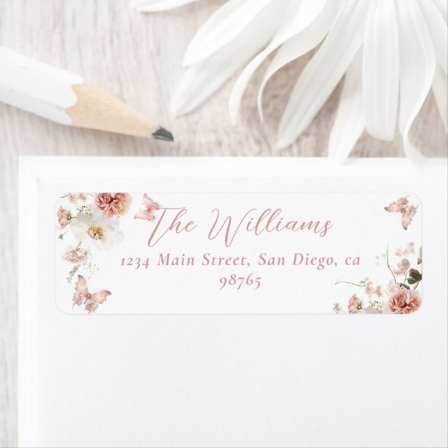 Étiquette Petit Papillon rose Floral Baby Girl Douche (En situation)