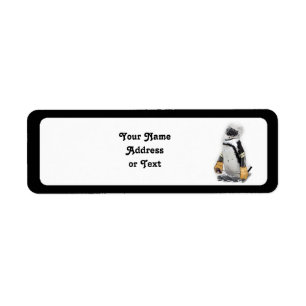 Étiquette Petit Penguin portant un engin de hockey