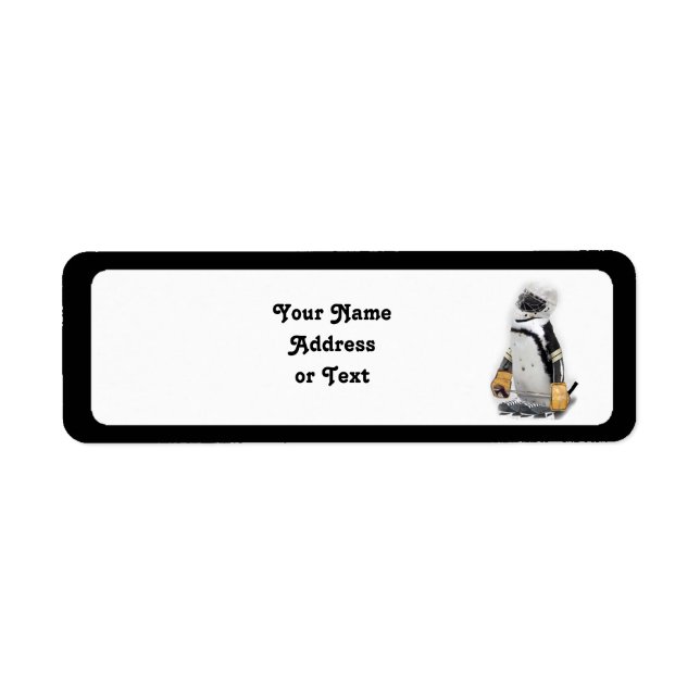 Étiquette Petit Penguin portant un engin de hockey (Devant)