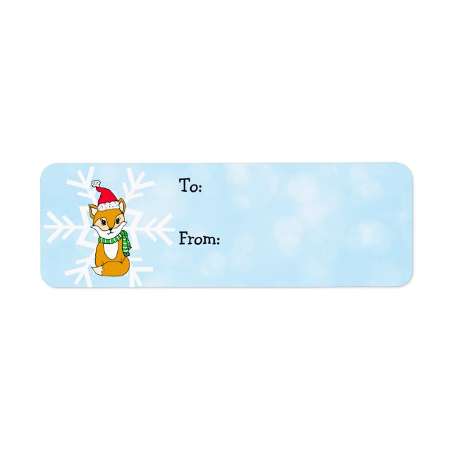 Étiquette Petit renard boisé et flocons de neige de et vers (Devant)