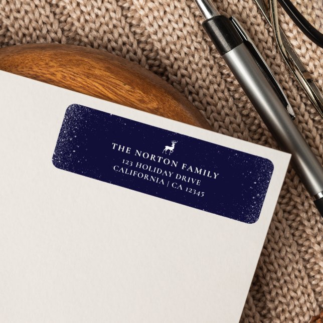 Étiquette Petit renne Simples flocons de neige NAVY Noël (Créateur téléchargé)