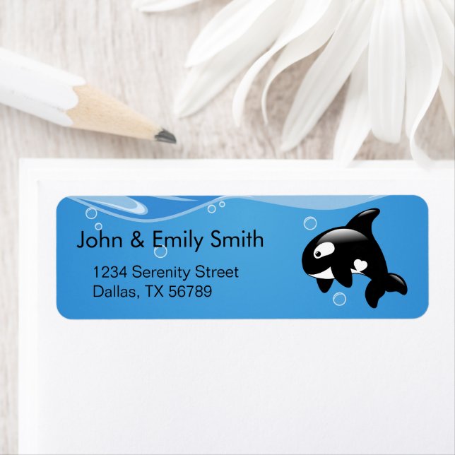 Étiquette Petite baleine d'Orca sur Aqua (En situation)
