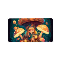 Petite elve de fille parmi les champignons